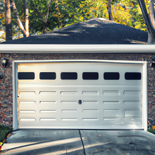 Residential garage door and sensors on a Summit, NJ house at late afternoon, no people.