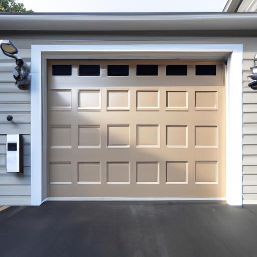 Suburban Summit, NJ home with a modern garage door and visible smart keypad; driveway and trees in view.