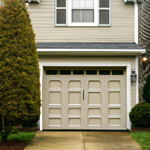 Suburban Summit, NJ home with a closed single-car garage door, driveway and trimmed landscaping visible under overcast light.