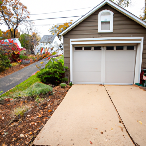Wide-angle suburban scene in Summit, NJ showing a house with a visible steel garage door and driveway, no people.