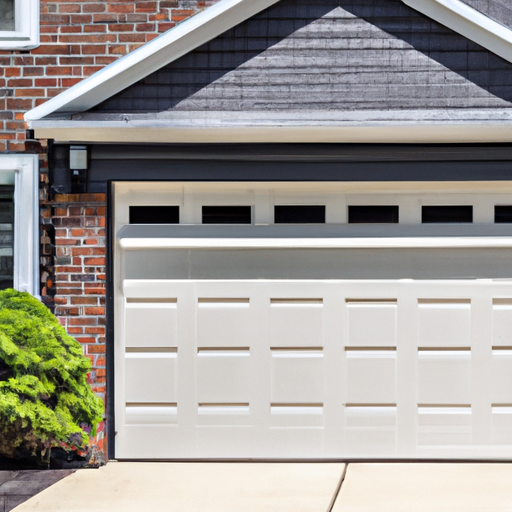 Exterior view of a Summit, NJ suburban home with a modern sectional garage door, visible seals and driveway.