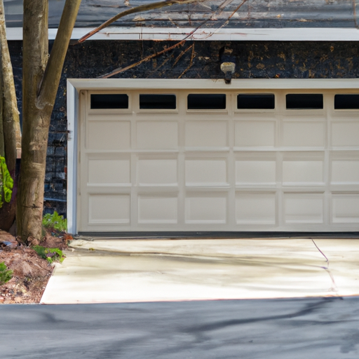Suburban Summit, NJ home with closed two-car garage door, driveway and early spring foliage.